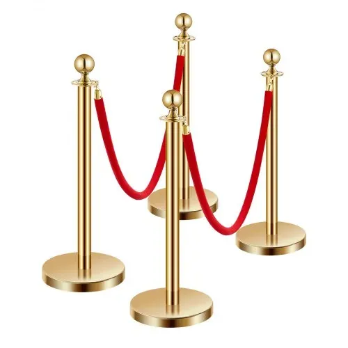 VEVOR Absperrpfosten Absperrung (4 Stk.) zur Steuerung von Menschenmengen mit 2 roten Samtseilen (1,5 m lang), Absperrständer aus Edelstahl mit nachfüllbarem Sockel für Ausstellungen Golden – Bild 9