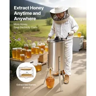 VEVOR Honigschleuder, 2 Rahmen, manuelle Tangentialschleuder mit transparentem Deckel, Honigextractor aus Rostfreiem Stahl mit höhenverstellbarem Ständer, Honigextractor für die Bienenzucht VEVOR Honigschleuder, 2 Rahmen, manuelle Tangentialschleuder mit transparentem Deckel, Honigextractor aus Rostfreiem Stahl mit höhenverstellbarem Ständer, Honigextractor für die Bienenzucht