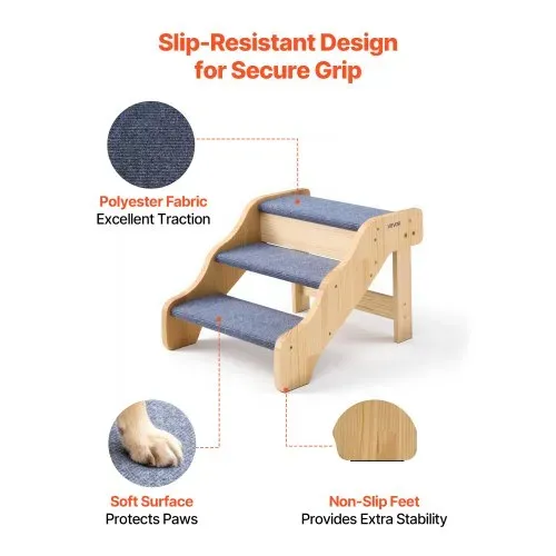 VEVOR Hundetreppe 580x430x380 mm, 3-stufige Hautiertreppe, Holztreppe geeignet für kleine, mittlere, große, ältere Haustiere sowie Welpen bis 68 kg, Hundeleiter für Betten, Sofas & Autos – Bild 3