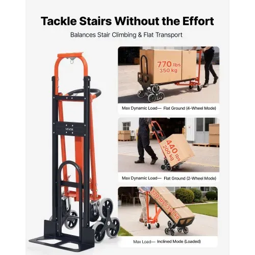 VEVOR 3-in-1 Treppensackkarre, Sackkarre max. Traglast 350 kg, klappbare Transportkarre mit Griff & Rädern, Treppensteiger-Transportwagen, Stapelkarre, Treppensteigerwagen, Orange & Silber VEVOR 3-in-1 Treppensackkarre, Sackkarre max. Traglast 350 kg, klappbare Transportkarre mit Griff & Rädern, Treppensteiger-Transportwagen, Stapelkarre, Treppensteigerwagen, Orange & Silber