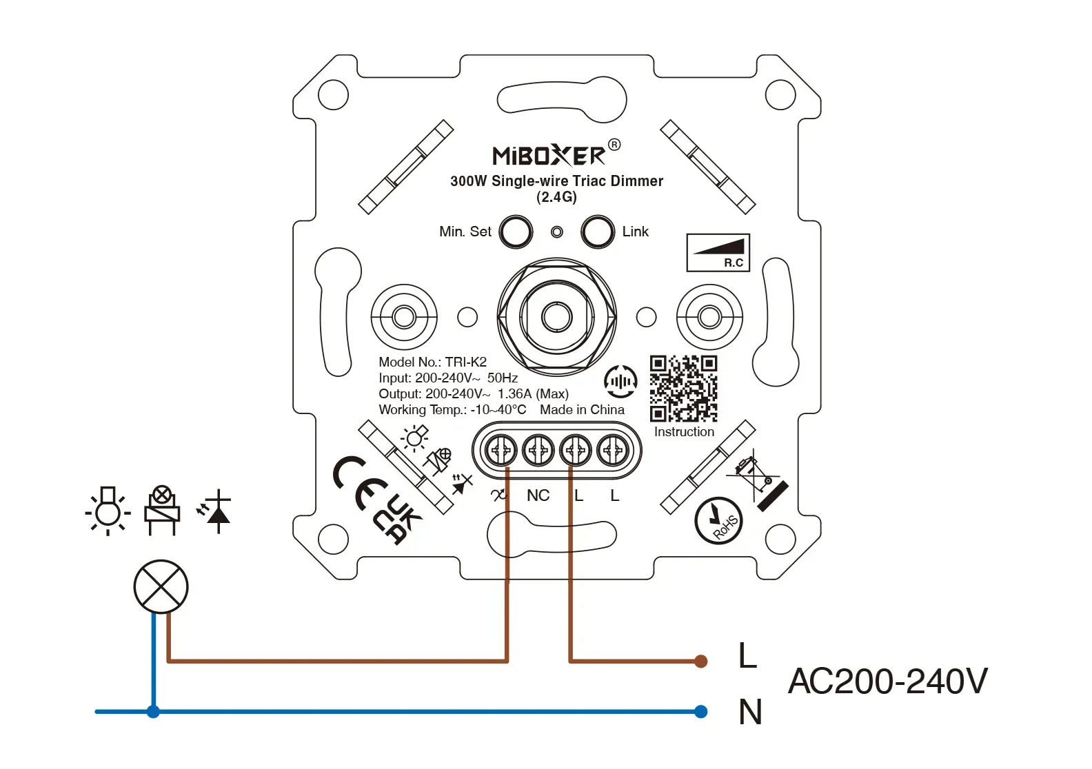 MiBoxer TRI-K2 Triac Dimmer 2,4 GHz für LED-Lampen ohne Neutralleiter – Bild 6