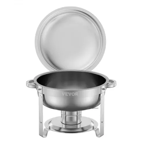 VEVOR Chafing Dish Buffet Speisenwärmer mit 2 Behältern in voller Größe (4,7 L pro), runder Catering-Wärmespender mit Deckel & Brennstoffhalter & Wasserpfanne, für Hochzeiten Partys Silber – Bild 10