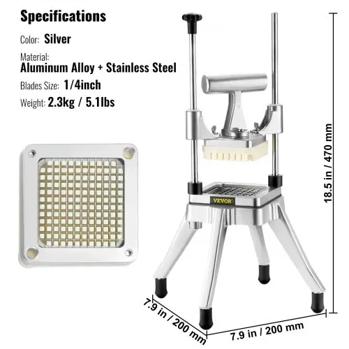 VEVOR Kartoffelschneider Pommes Frites Schneider 1/4 Zoll, Frittenschneider Gemüseschneider Kommerzieller Zerkleinerer Obstschneidemaschine mit 2 Ersatzklingen, Edelstahl Zerhacker Salat, Früchte – Bild 6