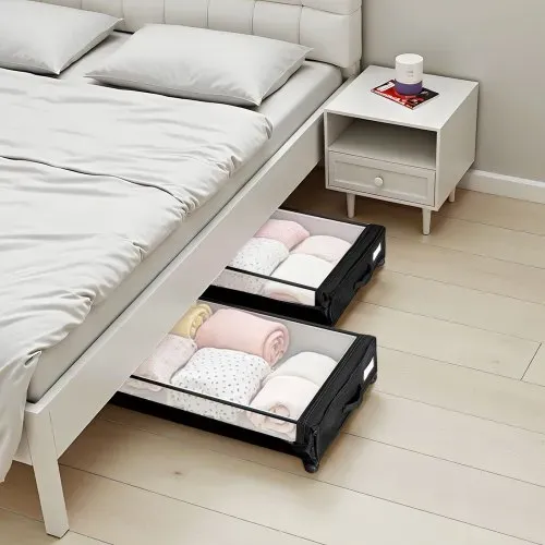 VEVOR Unterbettkommode Unterbettaufbewahrungstasche aus Oxford-Gewebe 2 Stk. rollbar (770 x 470 x 173 mm) Unterbettbehälter mit transparentem Deckel, mobile Aufbewahrungsbox für Kleidung Schuhe – Bild 7