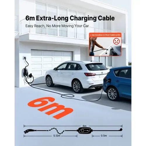 VEVOR Mobile Wallbox, 3,6 kW, 16 A, Typ 2 Ladestation, 1-Phasig-Ladegerät mit 6 m Ladekabel, Schuko-Stecker (16 A), LCD-Display, IP66-Steuereinheit, Stromversorgung für Elektrofahrzeuge – Bild 5