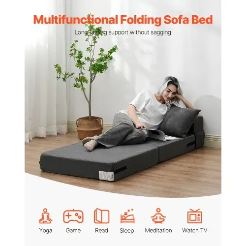 VEVOR 3 in 1 Klappsofa faltbares Schlafsofa mit 2 Kissen & waschbarem Bezug, umwandelbarer Schlafsessel aus 25D Memory Foam, Bettcouch für Wohnzimmer Schlafzimmer, Dunkelgrau (Einzelbett) VEVOR 3 in 1 Klappsofa faltbares Schlafsofa mit 2 Kissen & waschbarem Bezug, umwandelbarer Schlafsessel aus 25D Memory Foam, Bettcouch für Wohnzimmer Schlafzimmer, Dunkelgrau (Einzelbett)