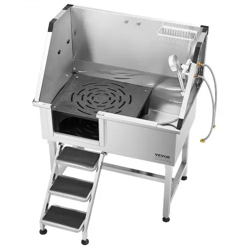 VEVOR Hundewaschstation aus Edelstahl, 961x620x1220 mm, Tierpflegewanne mit Ablagetreppe, Wasserhahn, Duschkopf & Seifenhalter, Hundebadewanne für große, mittelgroße & kleine Haustiere (linke Tür) – Bild 9