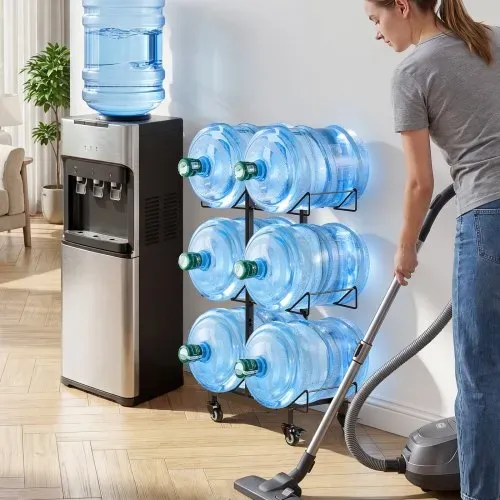 VEVOR Wasserflaschenhalter, 3-Stufig, Doppelreihen, für 6 Flaschen, Wasserkrugregal mit Rollen, Wasserspenderregal, Wasserflaschenregal Wasserbehälterregal für Küche, Büro & Wohnzimme – Bild 7