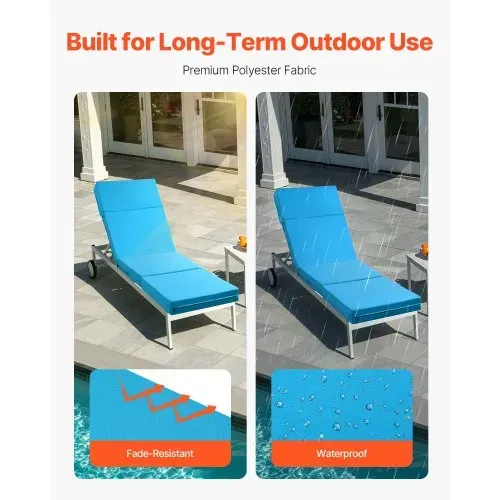 VEVOR Deckchair Auflagen, 1830x533x98 mm, Liegenauflagen für den Außenbereich, wasserabweisend & farbecht, Sonnenliegen-Kissen mit Bändern, dicke Terrassen-Liegepolster für Pooldeck, Meerblau – Bild 3