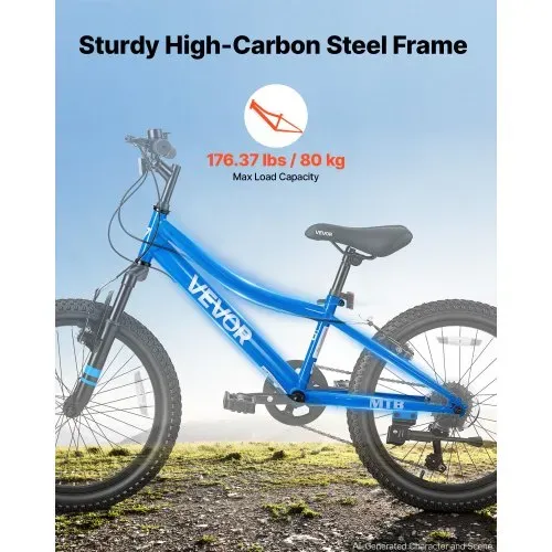 VEVOR Mountainbike 20 Zoll 6-Gang Fahrrad aus Kohlenstoffstahl Blau für Freizeitfahrten & Leichte Offroad-Touren, 80 kg Tragkraft, Klingel, Verstellbarem Sattel, Lichthalterung und Doppelbremse – Bild 5