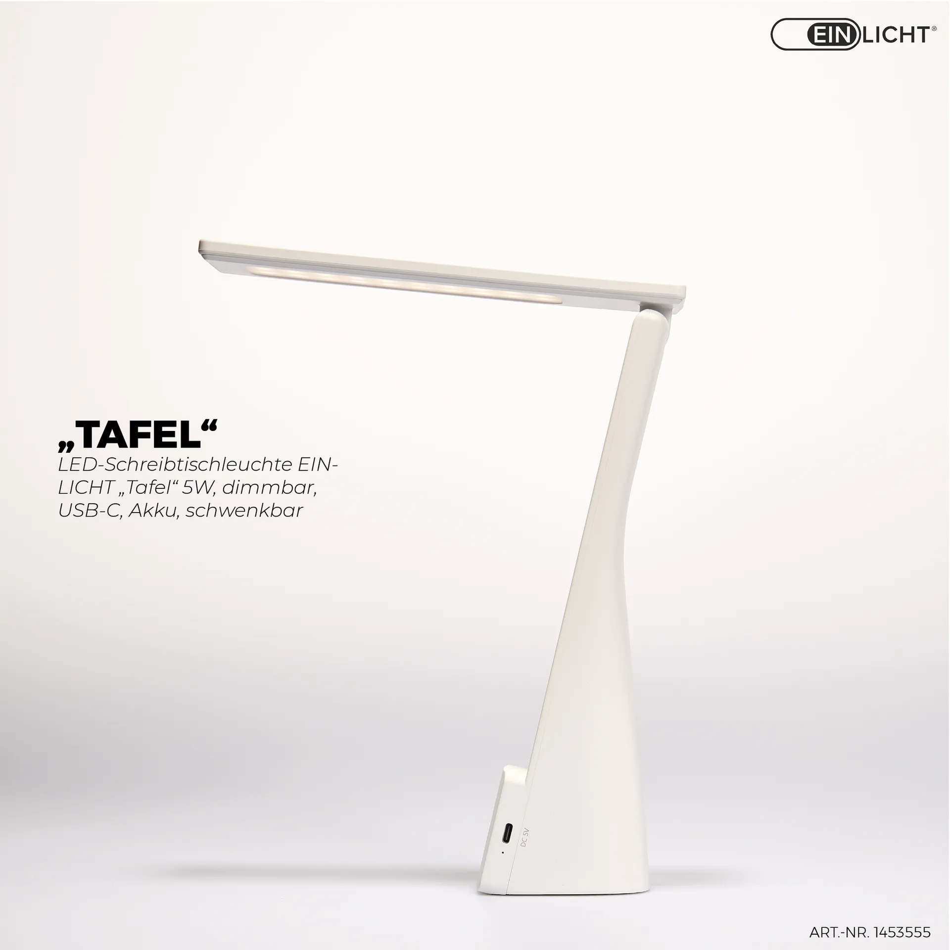LED-Schreibtischleuchte EINLICHT ''Tafel'' 5W, dimmbar, USB-C, Akku, schwenkbar – Bild 2