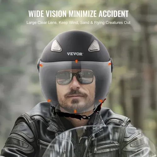 VEVOR Motorradhelm Motocross-Helme 3/4 Gesicht Größe L, Helme aus ABS mit Bluetooth-Schlitz & Wechselglas, DOT-geprüfter bequemer Motocross-Helm, für Jugendliche & Erwachsene schwarz – Bild 3
