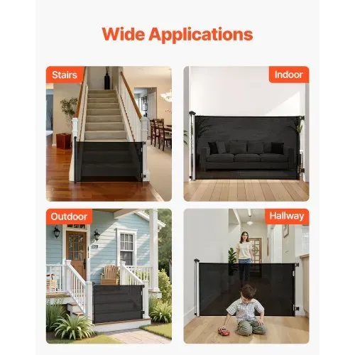 VEVOR einziehbares Babygitter Hundegitter ausziehbar auf 145 cm (B) / 980 mm (H), Treppenschutzgitter mit Sicherheitsschloss, Schutzgitter aus Netzgewebe für Treppen Flure drinnen/draußen, Schwarz – Bild 6