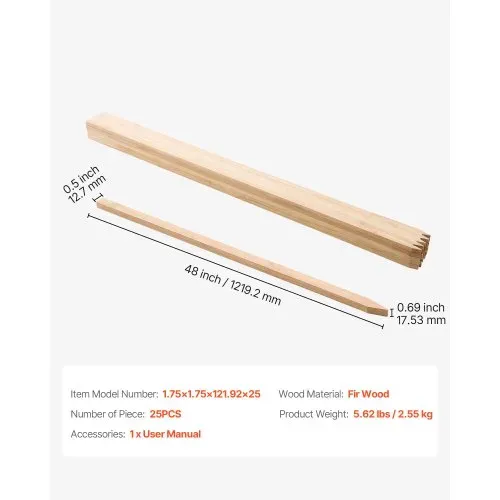 VEVOR Holzpfähle, 25 Stk. 17,53x12,7x1219,2 mm Holzpflöcke, Holzpfosten mit scharfer Spitze, Zaunpfähle aus Tannenholz, Wegweiser für Schlammzäune, Hinterhofbegrenzungen, Grundlinien – Bild 6