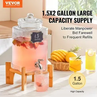 VEVOR Getränkespender, 5,5 L Getränkespender für Partys, Saftspender aus Glas mit Ständer, Zapfhahn aus Edelstahl, Eistee-Limonadensaft-Wasserspender, für Restaurants, Hotels, Partys VEVOR Getränkespender, 5,5 L Getränkespender für Partys, Saftspender aus Glas mit Ständer, Zapfhahn aus Edelstahl, Eistee-Limonadensaft-Wasserspender, für Restaurants, Hotels, Partys