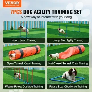 VEVOR Agility-Trainingsausrüstung für Hunde, 7-teiliges Upgrade-Set mit verstellbaren hohen Hürden, 6 Slalomstangen, 2 Tunneln, Sprungring, Pausenbox, 3 Frisbees, Pfeife, faltbarer Schüssel, Hindernisparcours-Set für Welpen mit 3 Taschen VEVOR Agility-Trainingsausrüstung für Hunde, 7-teiliges Upgrade-Set mit verstellbaren hohen Hürden, 6 Slalomstangen, 2 Tunneln, Sprungring, Pausenbox, 3 Frisbees, Pfeife, faltbarer Schüssel, Hindernisparcours-Set für Welpen mit 3 Taschen
