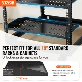VEVOR 2 STK. 1U Server-Rack-Regal, 10″/254 mm Tiefe, 50 lbs maximale Tragkraft, belüftetes freitragendes oder wandmontiertes Rack-Regal mit Ablage, gute Luftzirkulation für 19″ Netzwerkschrank oder Geräte-Rack VEVOR 2 STK. 1U Server-Rack-Regal, 10″/254 mm Tiefe, 50 lbs maximale Tragkraft, belüftetes freitragendes oder wandmontiertes Rack-Regal mit Ablage, gute Luftzirkulation für 19″ Netzwerkschrank oder Geräte-Rack
