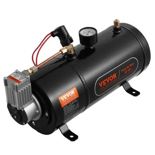 VEVOR 12-V-Luftkompressor-Set mit Tank 3 L, Zughorn-Luftkompressor-Satz, 90-120 psi Arbeitsdruck, Integriertes Luftkompressorsystem für Zug-Lufthupen, Aufpumpen von Reifen, LKWs, SUVs usw. Schwarz – Bild 8