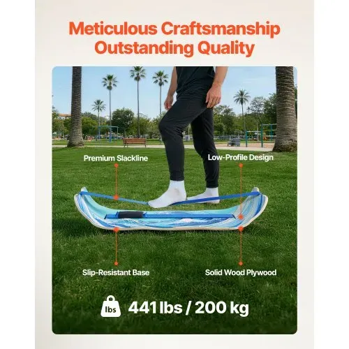 VEVOR Balance Board für Erwachsene (107 cm), Wackelbrett bis 200 kg Belastbar, Gebogenes Balance-Trainingsgerät mit Gurt für Core-Workouts Stehpultübungen Heim-Fitnessstudio Yoga, Blau – Bild 3