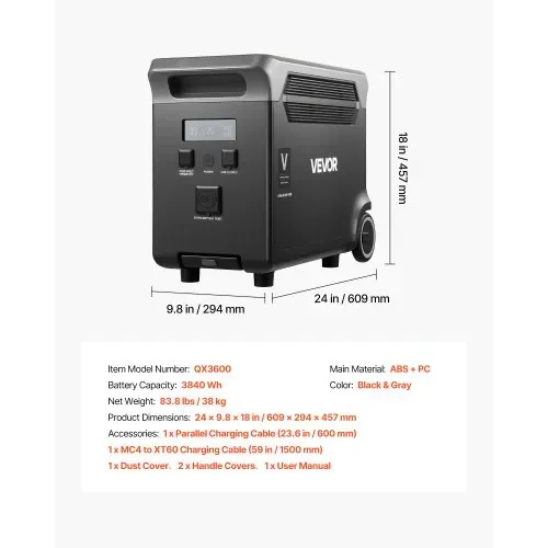 VEVOR Zusatzakku für tragbare Powerstation, 3840 Wh LiFePO4 Zusatz-Erweiterungsakku mit 3 Ausgangsanschlüssen für den Heimgebrauch, Camping, Roadtrips, Wohnmobile, Notfälle – Bild 6