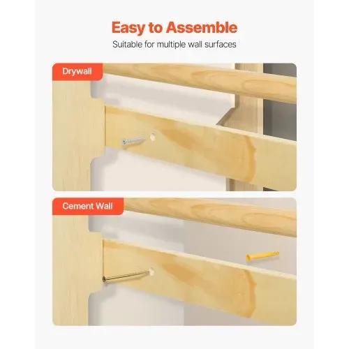 VEVOR schwedische Leiterwand 4 in 1 8-stufiges Kletterspielzeug aus Massivholz 100 kg belastbares Indoor-Klettergerüst mit Turnringen Klimmzugstange Strickleiter Wandleiter – Bild 5