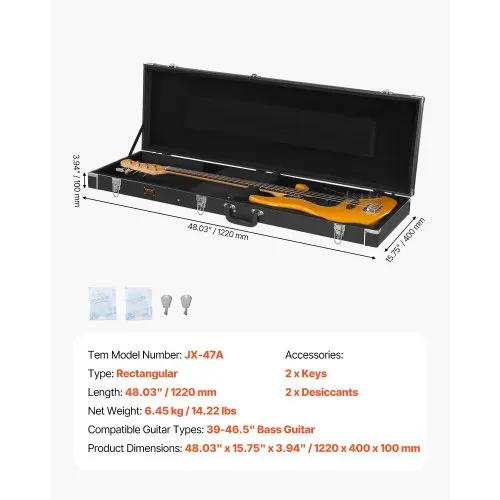 VEVOR Gitarrenkoffer Hartschalenkoffer für Bassgitarre Case 122cm / 48,03 inch Abschließbar – Bild 6