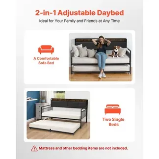 VEVOR Tagesbettrahmen in Twin-Größe, Tagesbett Sofabett mit Ausziehbett, Plattformbettrahmen mit Ladestation & Metalllattenunterstützung für Wohnzimme Schlafzimmer Gästezimmer, Schwarz VEVOR Tagesbettrahmen in Twin-Größe, Tagesbett Sofabett mit Ausziehbett, Plattformbettrahmen mit Ladestation & Metalllattenunterstützung für Wohnzimme Schlafzimmer Gästezimmer, Schwarz