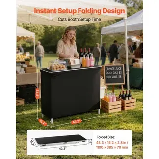 VEVOR Messetheke Klappbar 1100x385x885 mm, Empfangstheke mit Tragetasche & 2 Regalböden, Rezeptionstheke, Messestand, Bartisch, Faltbare Mobile Barstation für Veranstaltungen, Partys & Messen VEVOR Messetheke Klappbar 1100x385x885 mm, Empfangstheke mit Tragetasche & 2 Regalböden, Rezeptionstheke, Messestand, Bartisch, Faltbare Mobile Barstation für Veranstaltungen, Partys & Messen