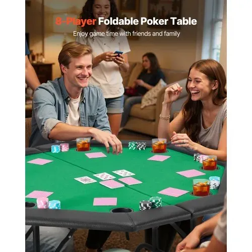 VEVOR klappbarer Pokertisch für 8 Spieler (126 cm) Kasino-Freizeittisch mit gepolsterten Schienen & Getränkehaltern, achteckige tragbare Spieltische mit Filz- und Metallbeinen, Texas Hold’em Poker VEVOR klappbarer Pokertisch für 8 Spieler (126 cm) Kasino-Freizeittisch mit gepolsterten Schienen & Getränkehaltern, achteckige tragbare Spieltische mit Filz- und Metallbeinen, Texas Hold’em Poker