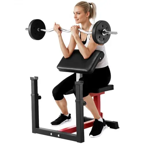 VEVOR Preacher Curlbank Hantelbank mit Beinstrecker, Krafttrainingsbänke (Max. Belastung 200 kg) Heim-Fitnessbank, Fitnessgerät, Sitzende Arm-isolierte Langhantel-Station, Trainingsbank – Bild 9