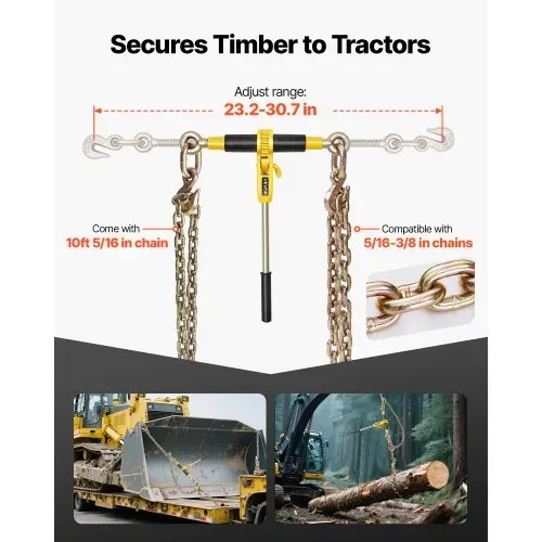 VEVOR Ratschenspanner mit Zurrketten G80 8 mm x 3 m, 2er-Set, Spannkraft 3629 kg, Kettenspanner mit 2 Greifhaken, Transportkettenbefestigungen zur Ladungssicherung, Transport, Pritschenanhänger – Bild 2
