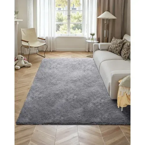 VEVOR Hochflor Teppich 3048x2438 mm, flauschiger Wohnzimmerteppich mit dreilagigem Material, 35 mm Florhöhe, für Wohnzimmer, Schlafzimmer, Loungebereich, fusselfrei und mit weich, grau – Bild 3