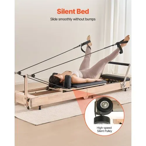 VEVOR faltbarer Pilates Reformer Trainingsgerät aus Gummibaumholz für Heim-Fitnessstudio, Pilates-Bett mit doppeltem Widerstand – Feder & Kordel, Ausrüstung mit Sitzbox, bis zu 181,44 kg – Bild 3