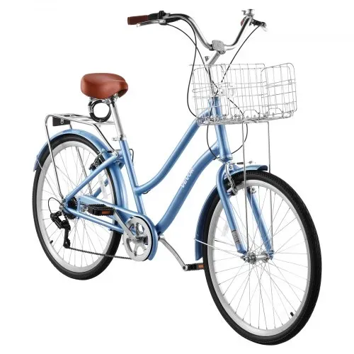VEVOR Damenfahrrad 26 Zoll Cruiser-Fahrrad 150 kg 7-Gang Citybike Hellblau, für Pendelfahrten Besorgungen und Strandfahrten, mit Korb, Gepäckträger bis 50 kg, Doppel-V-Bremsen und Praktischem Zubehör – Bild 10
