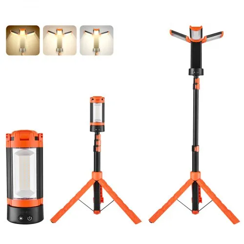 VEVOR Baustrahler LED mit Stativ, Arbeitsleuchte 6 Ah, wiederaufladbares Campinglicht, mit 3 Lampenköpfen, abnehmbarem Stativständer, 2200 LM 3000 K-6500 K dimmbar, Beleuchtung für die Baustelle VEVOR Baustrahler LED mit Stativ, Arbeitsleuchte 6 Ah, wiederaufladbares Campinglicht, mit 3 Lampenköpfen, abnehmbarem Stativständer, 2200 LM 3000 K-6500 K dimmbar, Beleuchtung für die Baustelle
