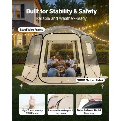 VEVOR Pop-up-Bubble-Zelt, 336x305x220 cm, transparentes Campingzelt, Garten-Kuppel-Iglu-Zelt mit Fenstern, 540°-Panoramablick, für 8–10 Personen, Terrasse, Hinterhof – Bild 2
