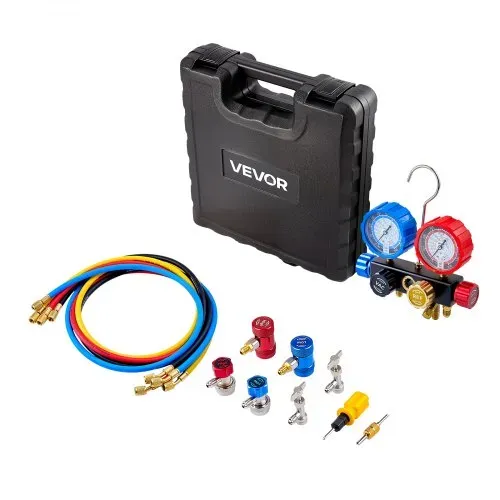 VEVOR AC Klimaanlagen-Manometer-Set für R134a/R404A/R1234yf/R22 Kältemittel, 4-Wege-Manometer mit 1,5-m-Schläuchen & Adaptern & Schnellkupplungen & Dosenanschlüssen Geeignet für Kfz-Klimaanlagen – Bild 8