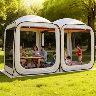 VEVOR Campingzelt, 365,76×182,88 cm, 2-in-1-Pop-up-Zelt, tragbares Partyzelt mit Tragetasche, Netz-Seitenwänden und Erdspießen, für Garten, Terrasse und Outdoor-Aktivitäten, Beige VEVOR Campingzelt, 365,76×182,88 cm, 2-in-1-Pop-up-Zelt, tragbares Partyzelt mit Tragetasche, Netz-Seitenwänden und Erdspießen, für Garten, Terrasse und Outdoor-Aktivitäten, Beige