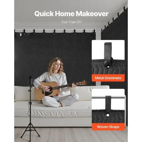 VEVOR 2er-Pack Sounddecke, Schalldämpfungsdecken, 2438x2032 mm, extra große Akustikdecke mit Ösen, Studio-Ösendecke mit Baumwollfüllung, für Fenster, Türen, Lichtblocker, Musikaufnahmen – Bild 5