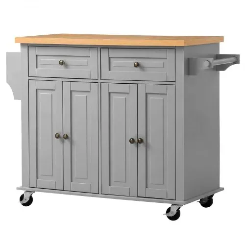 VEVOR Kücheninselwagen mit 2 Schubladen & 2 Türen Mobile Kücheninsel Grau, Küchenwagen mit Gewürzhalter, Handtuchhalter & Tischplatte (900 x 450 x 27 mm) fürs Esszimmer, Küche, Servierwagen – Bild 9