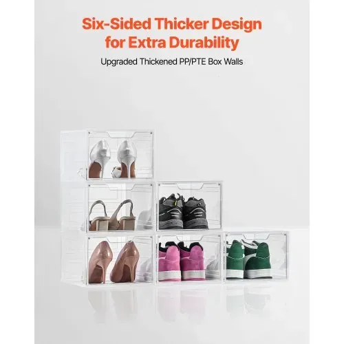 VEVOR Schuhaufbewahrungsboxen stapelbare Schuhboxen (6 Stk.) passend bis US-Größe 13, Schuh-Organizer aus PP/PET mit magnetischer Tür zur Aufbewahrung von High Heels & Stiefeln & Hüten, klar Weiß VEVOR Schuhaufbewahrungsboxen stapelbare Schuhboxen (6 Stk.) passend bis US-Größe 13, Schuh-Organizer aus PP/PET mit magnetischer Tür zur Aufbewahrung von High Heels & Stiefeln & Hüten, klar Weiß
