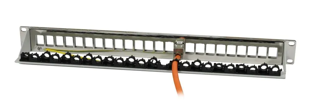 Keystone, Modulträger, 19"Patchpanel für 24xTP-Modul, 1HE(t 94mm), Lichtgrau, V4 mit Kabelklemme, Synergy 21, – Bild 4