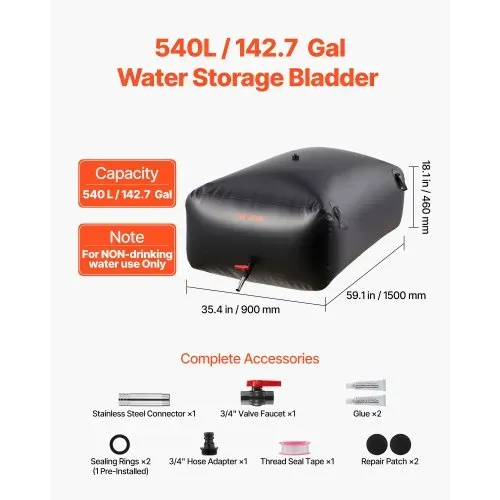 VEVOR Wasserspeicherblase, 540 L PVC-Weichwasserbeutel, Wasserspeicherbehälter, auslaufsicherer & verschleißfester Wassertank für die Outdoor-Bewässerung von Wohnmobil, LKW, Notfall VEVOR Wasserspeicherblase, 540 L PVC-Weichwasserbeutel, Wasserspeicherbehälter, auslaufsicherer & verschleißfester Wassertank für die Outdoor-Bewässerung von Wohnmobil, LKW, Notfall