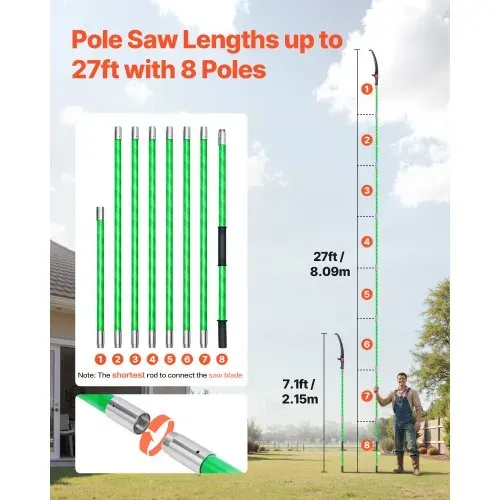 VEVOR Astsäge mit Teleskopstiel, 2,15-8,09 m einstellbar, Klinge aus 65Mn-Stahl, leichte Stange aus Fiberglas, zum Beschneiden hoher Äste, Teleskop Baumsäge für Palmen Sträucher VEVOR Astsäge mit Teleskopstiel, 2,15-8,09 m einstellbar, Klinge aus 65Mn-Stahl, leichte Stange aus Fiberglas, zum Beschneiden hoher Äste, Teleskop Baumsäge für Palmen Sträucher
