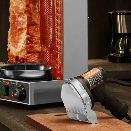 VEVOR Elektrisches Schawarma-Messer, 80 W, Türkisches Kebab-Messer, Kommerzieller Gyro-Schneider aus Edelstahl, Döner-Kebab-Fleischschneider mit 2 Klingen, 10 cm Klingendurchmesser – Bild 7