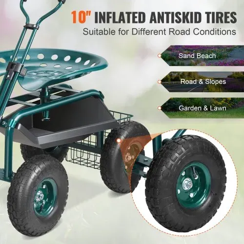 VEVOR Rollsitz Werkstattwagen aus Stahl bis 136kg belastbar Gartenwagen mit 25cm Griff und 45-54cm höhenverstellbarem Sitz Rollwagen 30PSI Reifendruck Arbeitssitz Gartensitz Grün – Bild 3