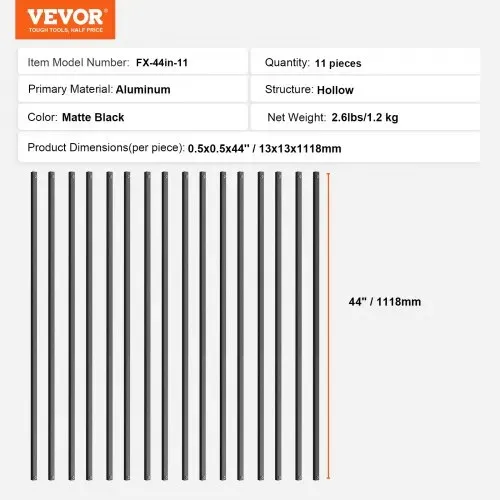 VEVOR Metallbaluster für Treppen, 13 x 1118 mm, dekorative Geländerstäbe aus Aluminiumlegierung, 11er-Pack Deckbaluster mit Schrauben, klassisches, hohles, gerades Deckgeländer – Bild 6