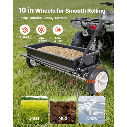 VEVOR Anhänger Rasenlüfter 81 cm Streubreite, Streuwagen mit Universalkupplung, Gartensämaschine & Bodenbelüfter mit 45 kg Kapazität & 10 Zoll Rädern, Vertikutierer für ATVs & UTVs – Bild 2