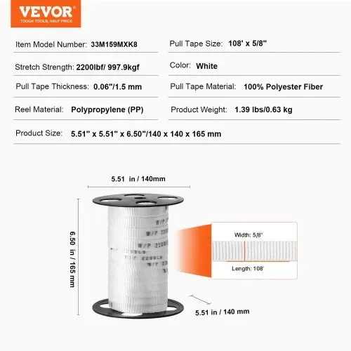 VEVOR Polyester Umreifungsband 998 kgf Zugfestigkeit, Kraftband 33 m x 1,6 cm, Polyesterband, zum Verpacken, Versenden, Festziehen von Ausrüstung, für Heimwerkerarbeiten und Verkabelungen – Bild 6