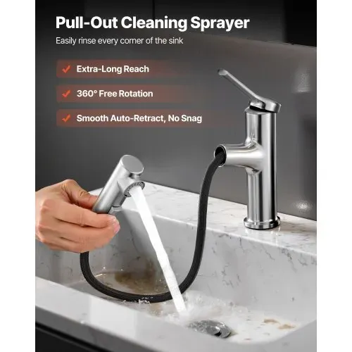 VEVOR Waschtischarmatur Wasserhahn aus gebürstetem Nickel & Edelstahl, Waschbeckenarmatur Küchenwasserarmaturen mitAusziehbrause wassersparend, Einhebelmischer für Badezimmer Wohnmobil Bar-Spüle VEVOR Waschtischarmatur Wasserhahn aus gebürstetem Nickel & Edelstahl, Waschbeckenarmatur Küchenwasserarmaturen mitAusziehbrause wassersparend, Einhebelmischer für Badezimmer Wohnmobil Bar-Spüle